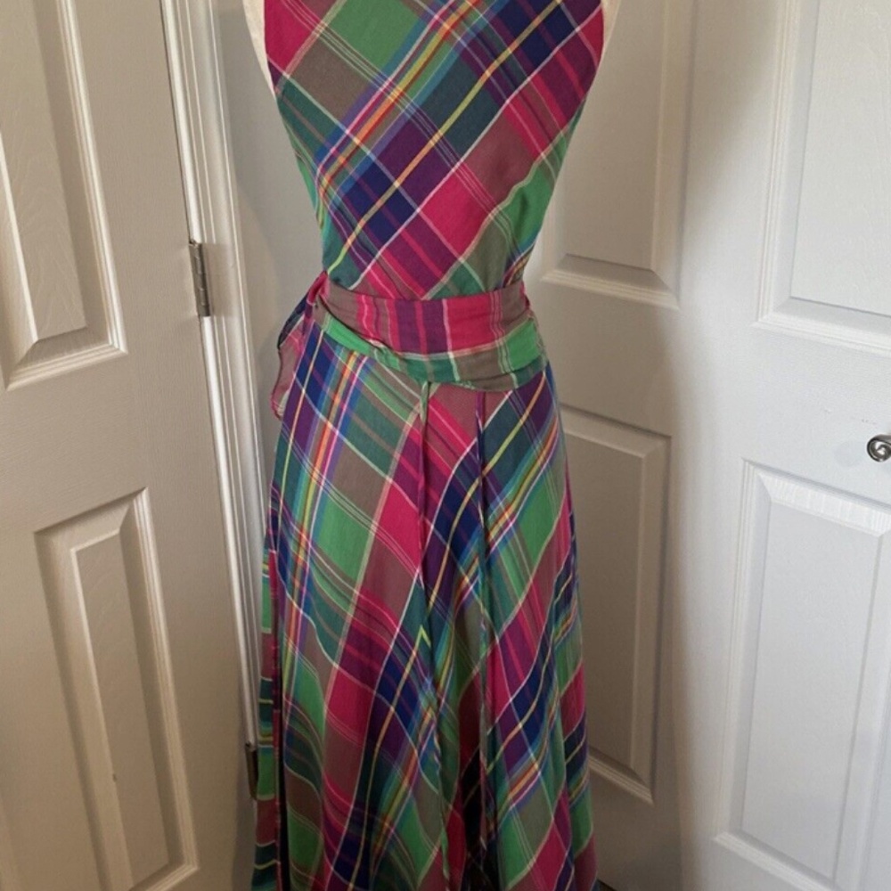 Polo Ralph Lauren Size 8 Sleeveless Fit & Flare Long Madras Wrap Cotton Dress - Picture 4 of 12